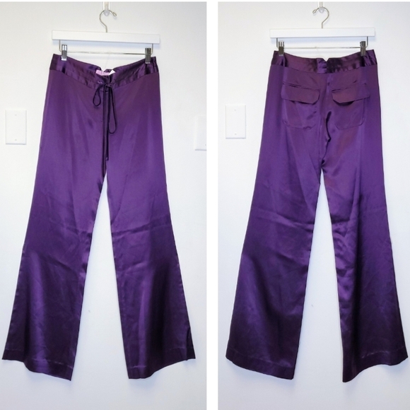 Michelle Farmer Silk Charmeuse Pants In Plum Size X-Small - Picture 4 of 16
